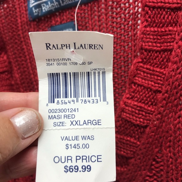 Polo Ralph Lauren Women V Neck Linen Sweater Size XXL Masi Red NWT - Picture 5 of 7